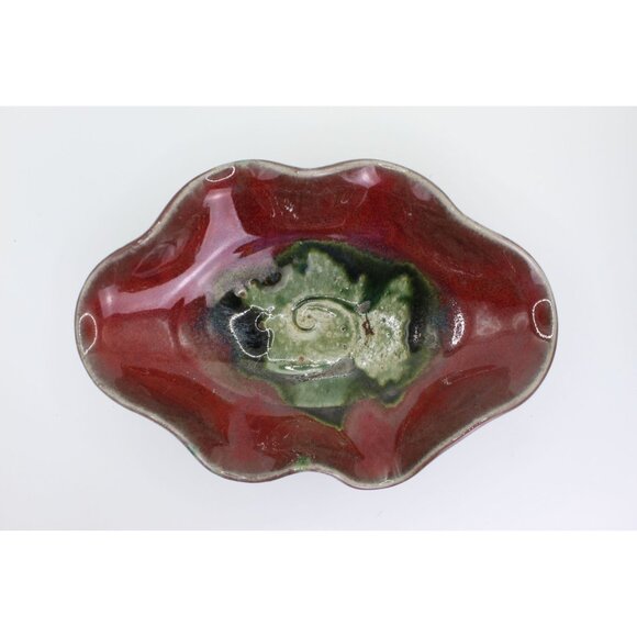 Pottery Bowl Red | Pottery Bowl Green| Wheel Thrown Whimsical Design | 8" - Picture 8 of 11